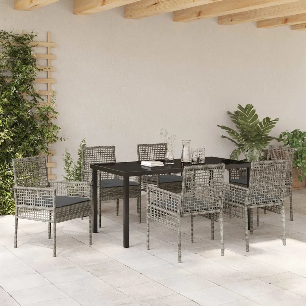 Set da Pranzo per Giardino con cuscino 7 pcs Grigio polyrattan