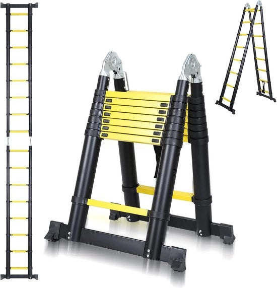 Scala Telescopica 5m - Scala Rettangolare - Lavorare in Sicurezza - Lega di Alluminio - Capacità 150 kg - Giallo