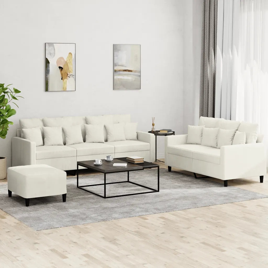 Set di Divani 3 pz con Cuscini Crema in Velluto