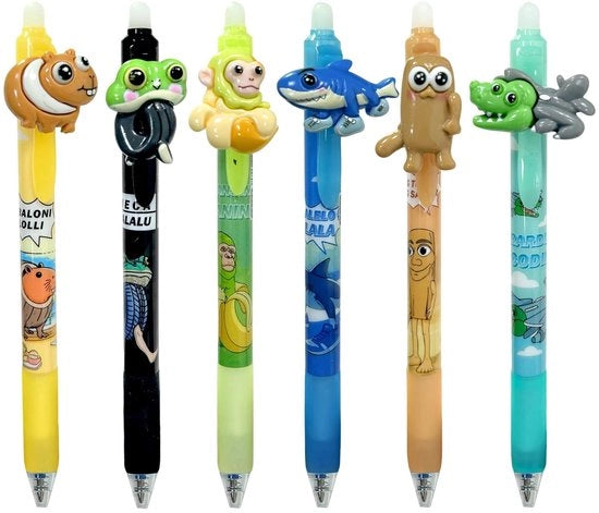Set di matite gel stift 6 in 1 - Pennarelli riscrivibili - Pennarelli riscrivibili al caldo - Tema animali - Materiali da ufficio - Scrittura creativa