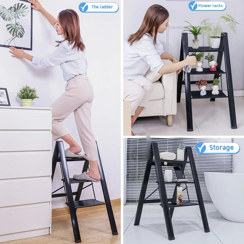 Scala a 3 gradini, sgabello pieghevole, gradini antiscivolo pi¨´ larghi e migliorati, scala portatile e leggera per casa e cucina, supporta fino a 150