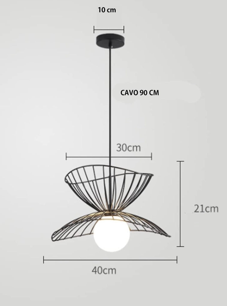 Lampadario a sospensione moderno con fasce in metallo ferro intrecciate che cambia 3 forme design Nero