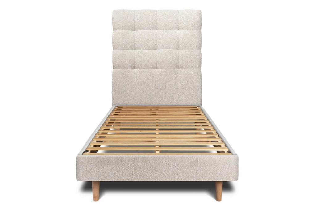 Letto 90x190 cm con testata imbottita - tessuto bouclé