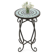 Tavolino rotondo 30 x 30 x 50 cm design elegante portavasi stile vintage metallo mosaico nero 20_0019524