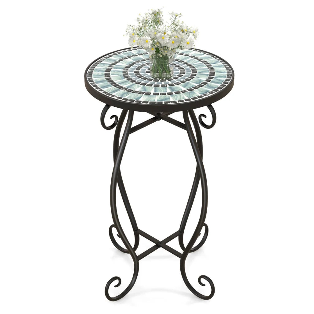Tavolino rotondo 30 x 30 x 50 cm design elegante portavasi stile vintage metallo mosaico nero 20_0019524