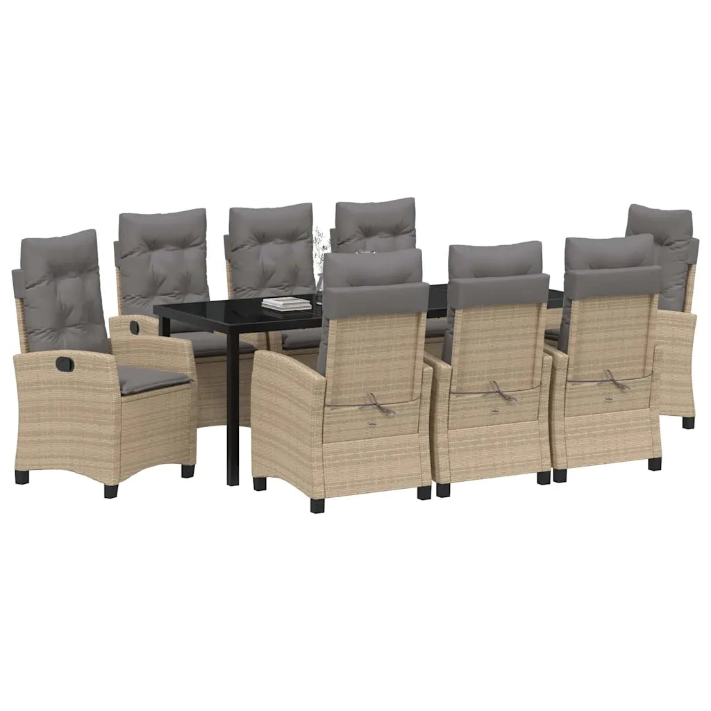 Set da Pranzo per Giardino con cuscino 9 pcs Beige polyrattan 3380406
