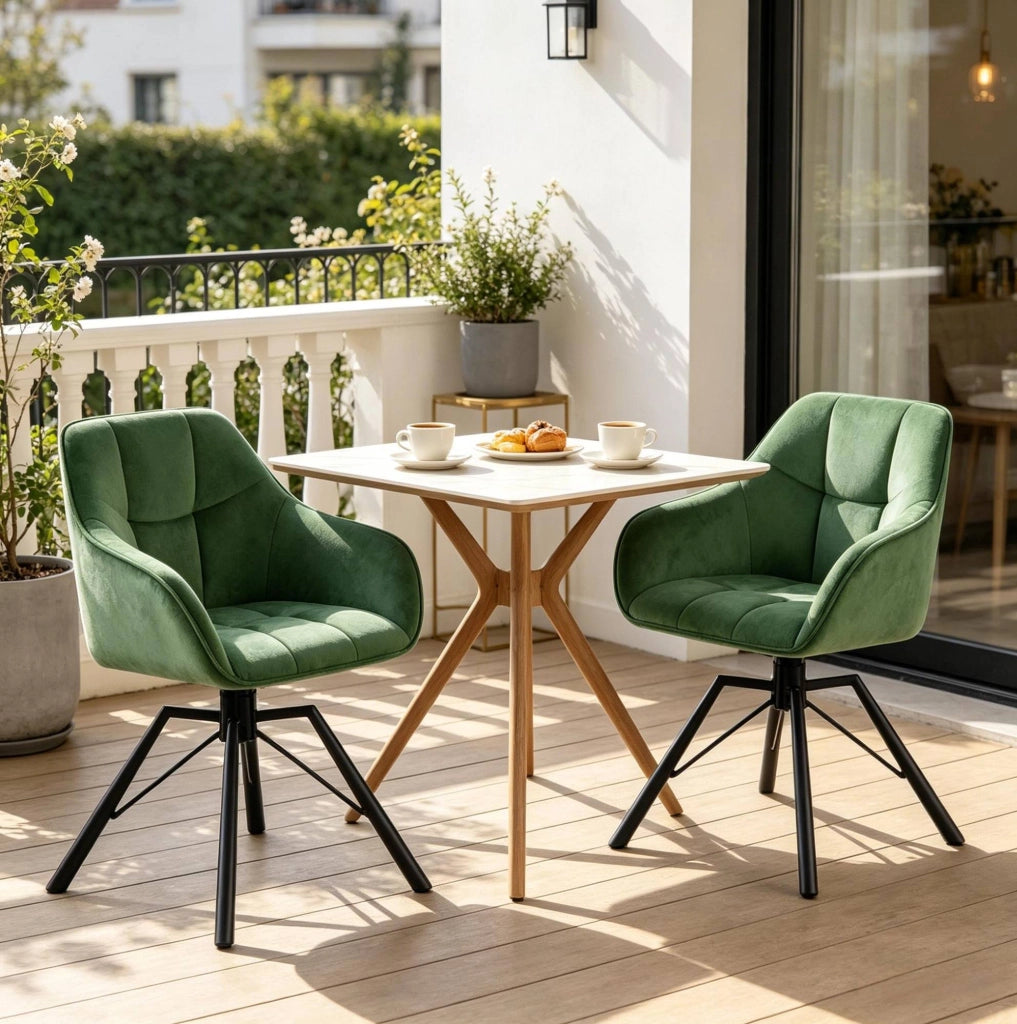 Set di 2 sedie da pranzo girevoli in velluto verde scuro