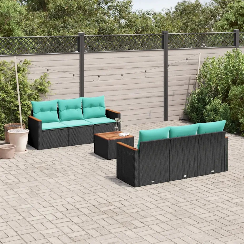 Set Divani da Giardino 7 pz con Cuscini Nero in Polyrattan 3225791
