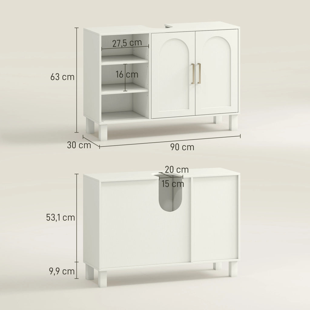 Mobile Sottolavabo Bagno con Anta e Ripiani Regolabili ¨C Zephmum ¨C Crema 90x30x63 cm