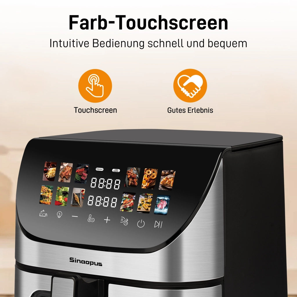 Friggitrice ad aria XXL da 8,5 litri con obl¨° e display a colori, 12 programmi, touchscreen a LED a colori, facile da pulire.