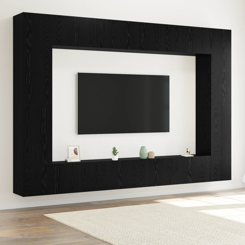 Set di mobili TV da 12 pezzi a parete in legno ingegnerizzato rovere nero
