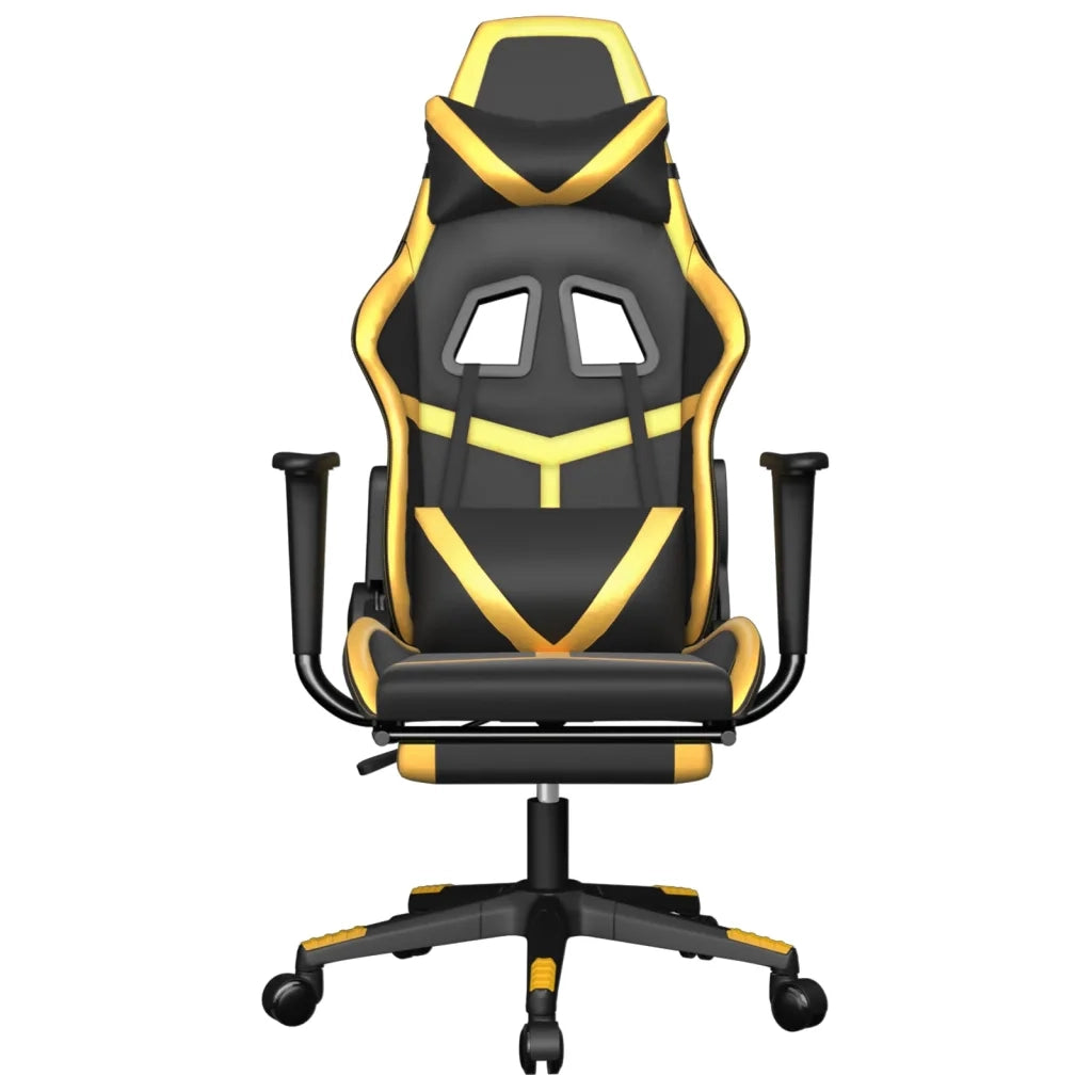 Sedia da Gaming | Sedia da e-sports con Poggiapiedi Nero e Oro in Similpelle