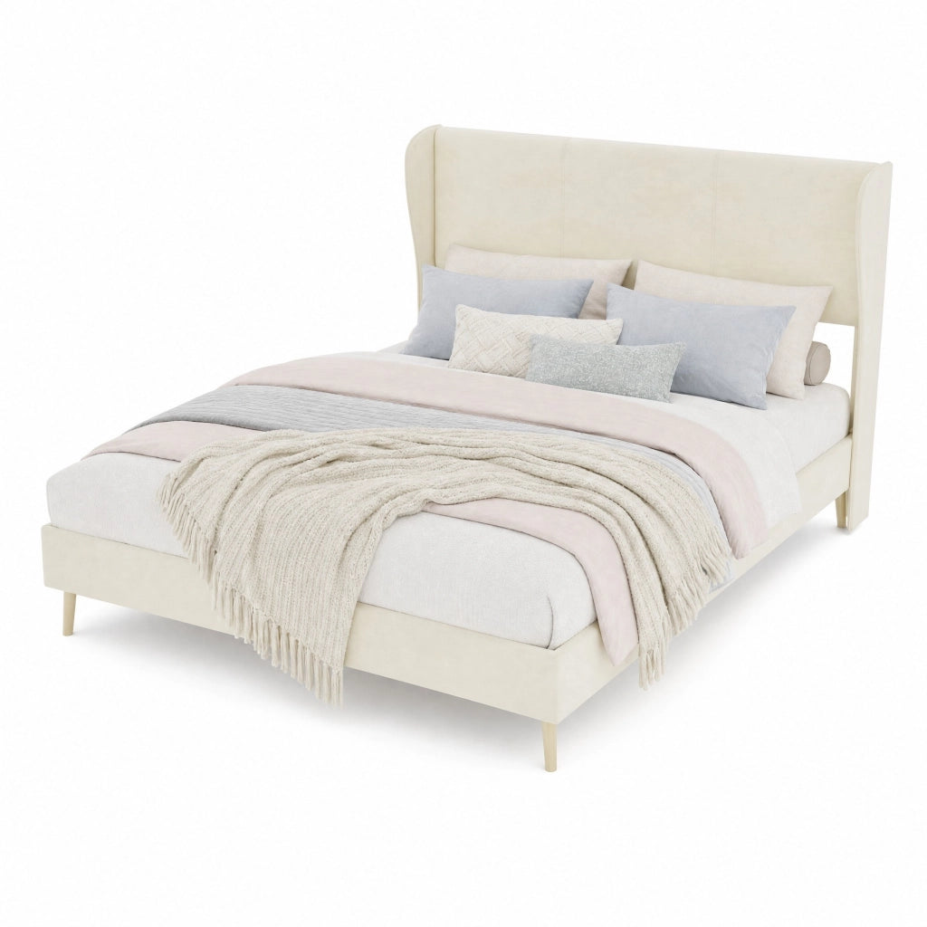Letto imbottito moderno 160x200 cm beige in tessuto e metallo