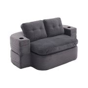 Poltrona letto 2 in 1 con funzione relax e portabicchieri in tessuto a coste grigio scuro