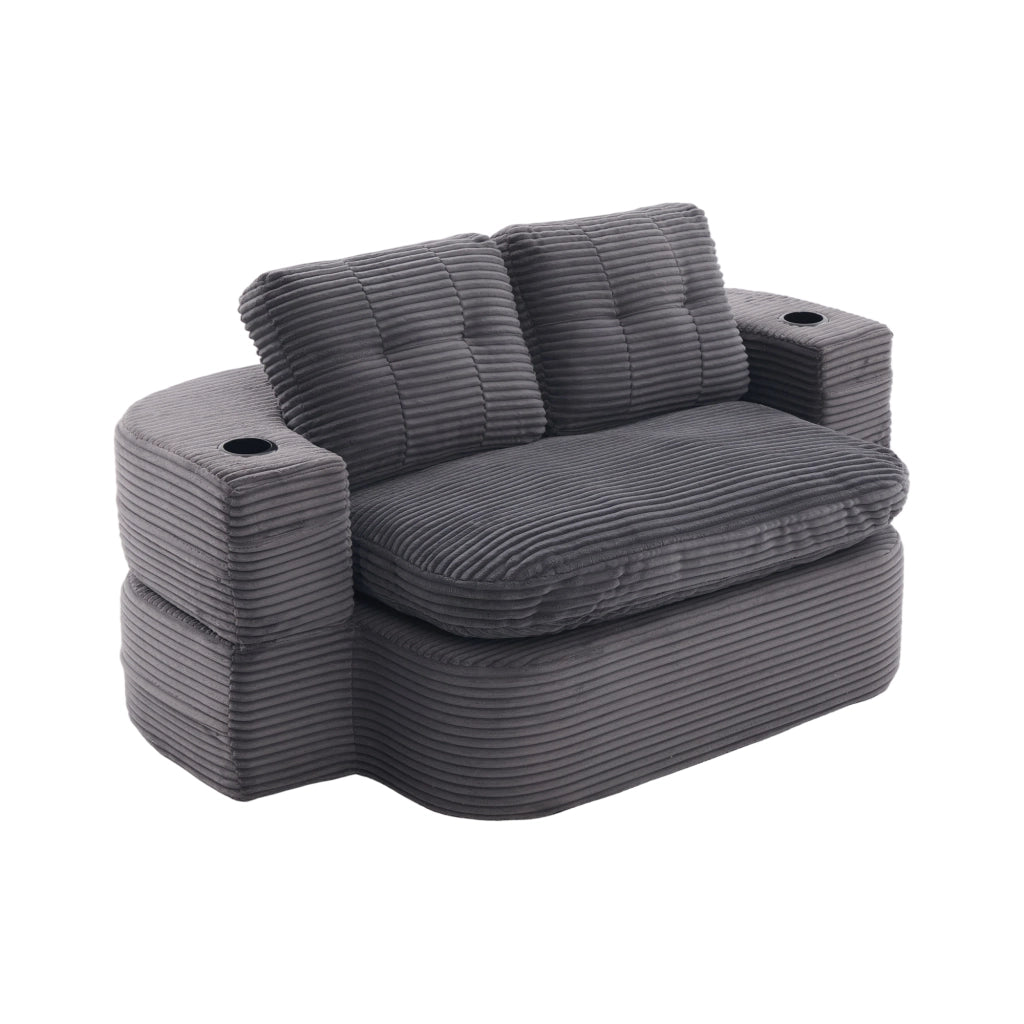 Poltrona letto 2 in 1 con funzione relax e portabicchieri in tessuto a coste grigio scuro