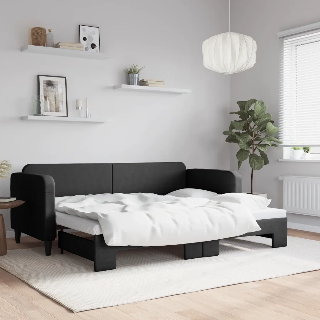 Divano Letto con Letto Estraibile-Sofa Letto-Daybed Nero 80x200 Tessuto 729240