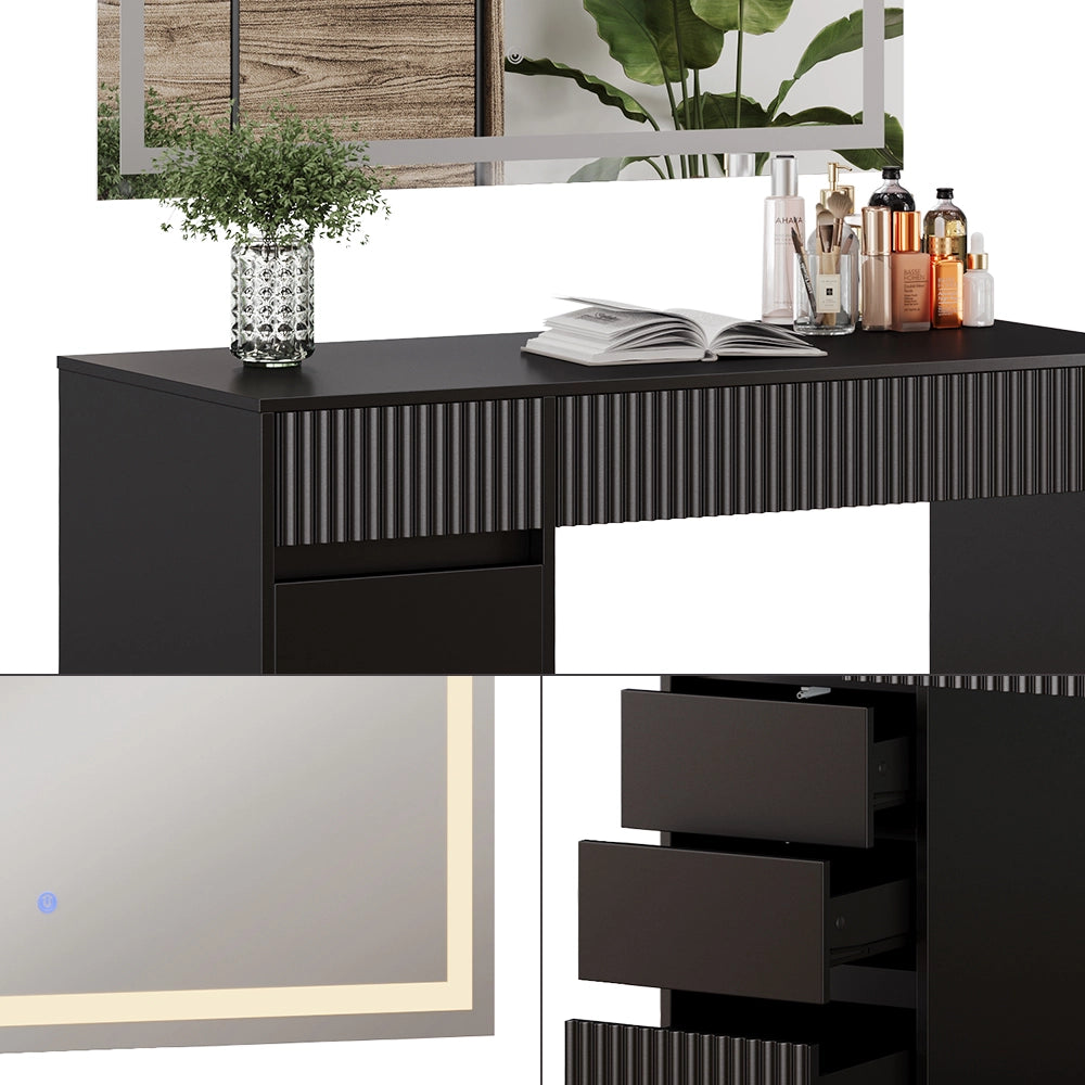 Vicco Tavolo da toilette Nero 120 cm con specchio a LED