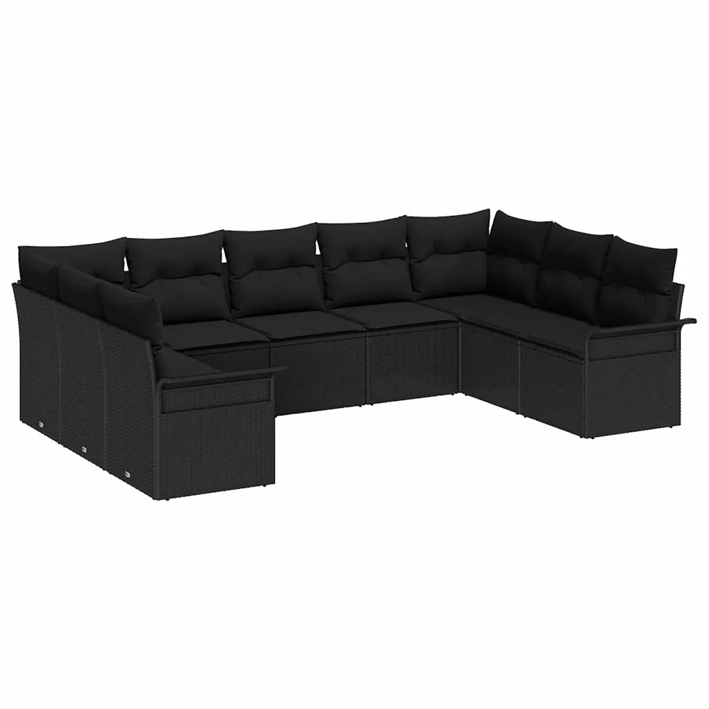Set Divano da Giardino con archiviazione 9 pcs Nero polyrattan 3354192