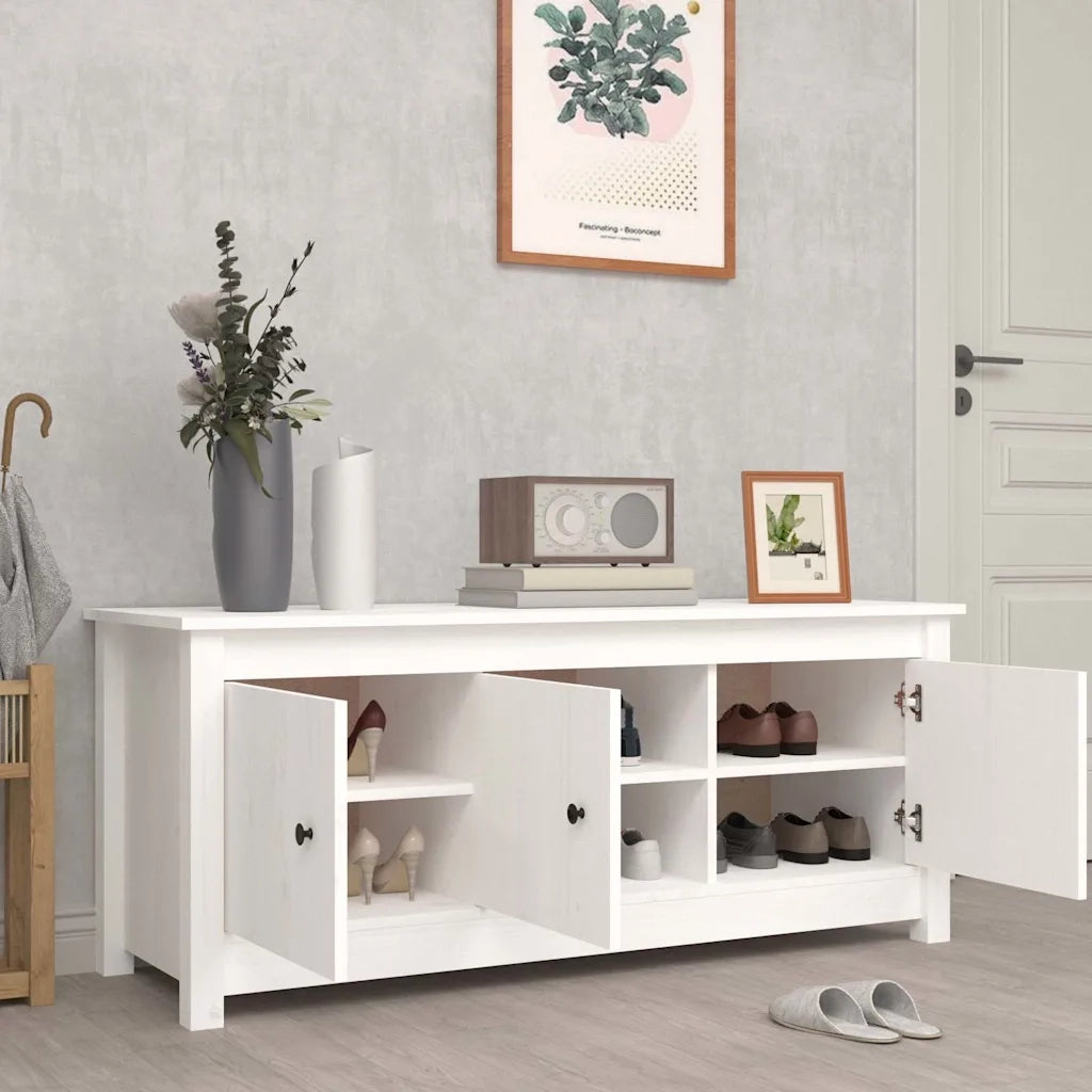 Scarpiera-Scaffale per scarpe Bianca 110x38x45,5 cm in Legno Massello di Pino 521332
