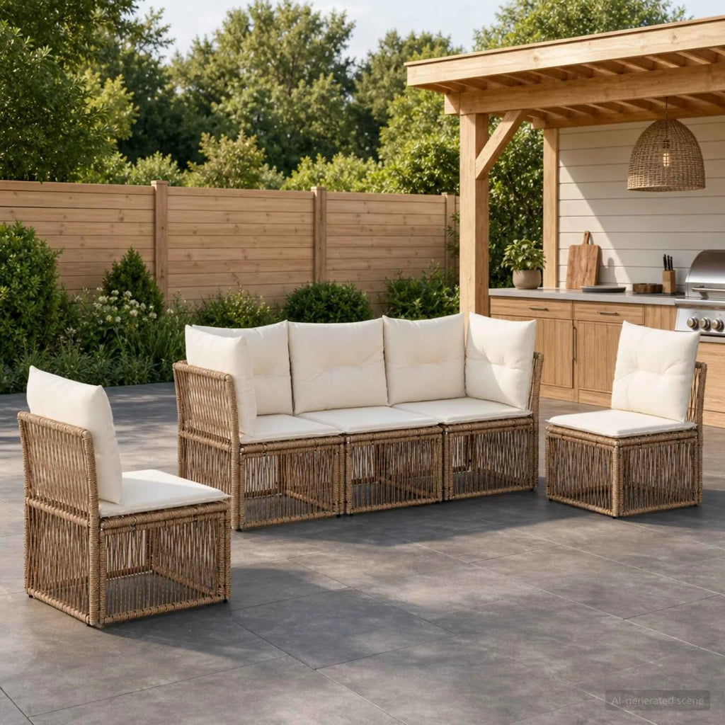 Set Divano da Giardino 5 pz Beige polyrattan 3434154