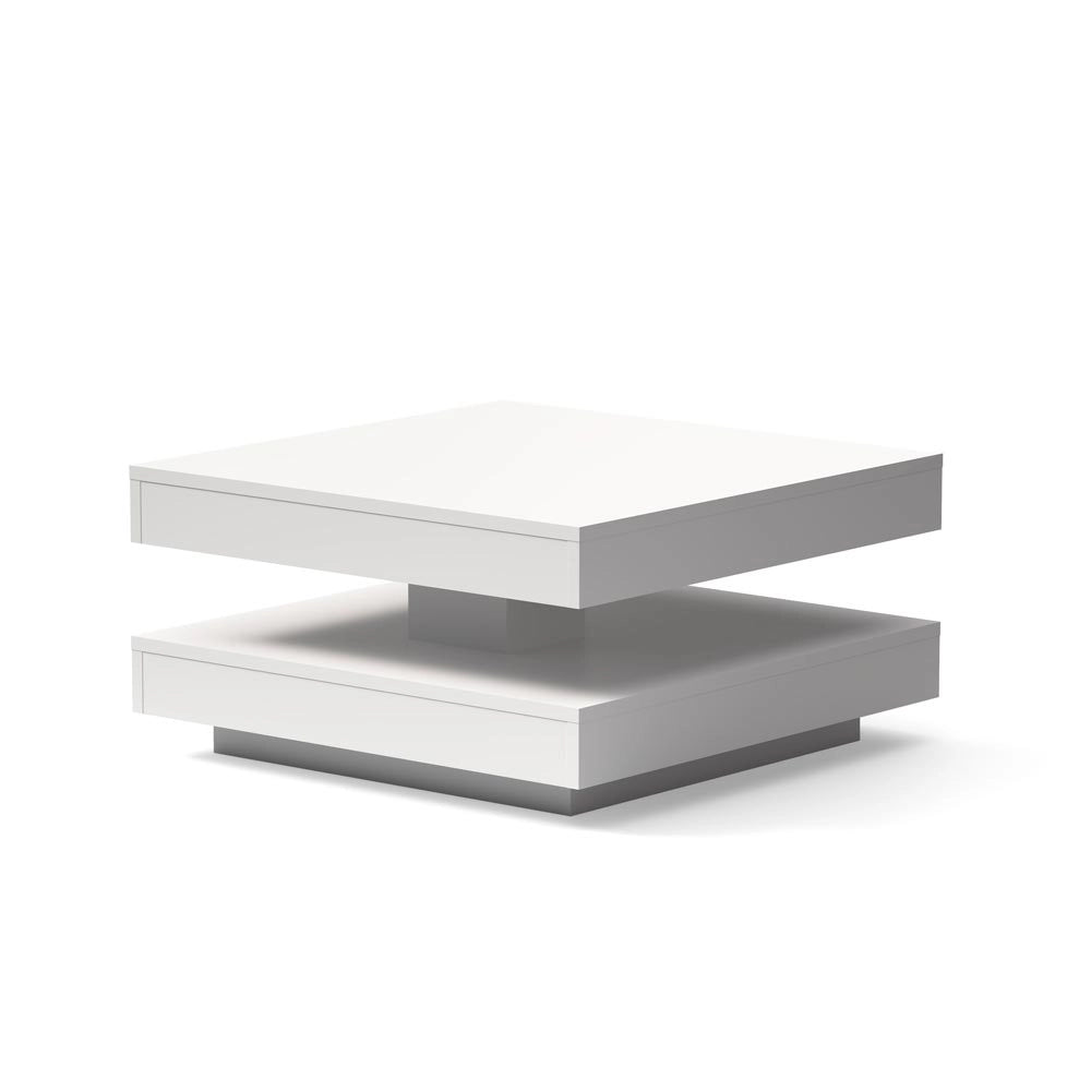 Tavolino da salotto Monolith con doppio piano quadrato girevole colore bianco 67x67 cm