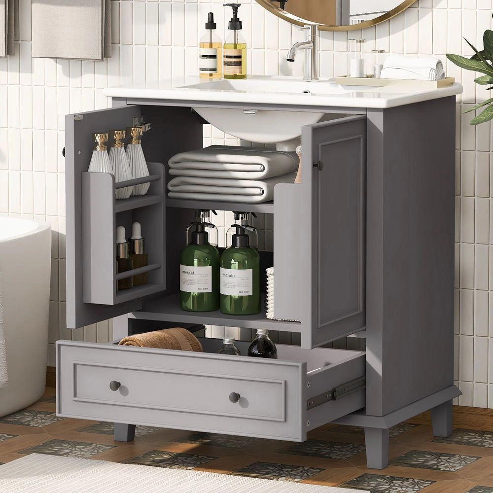 Mobile per bagno con lavabo - Xylo - 76x46x87cm - Grigio - Piedi in legno massello, resistente all'umidit??, ampio spazio di archiviazione