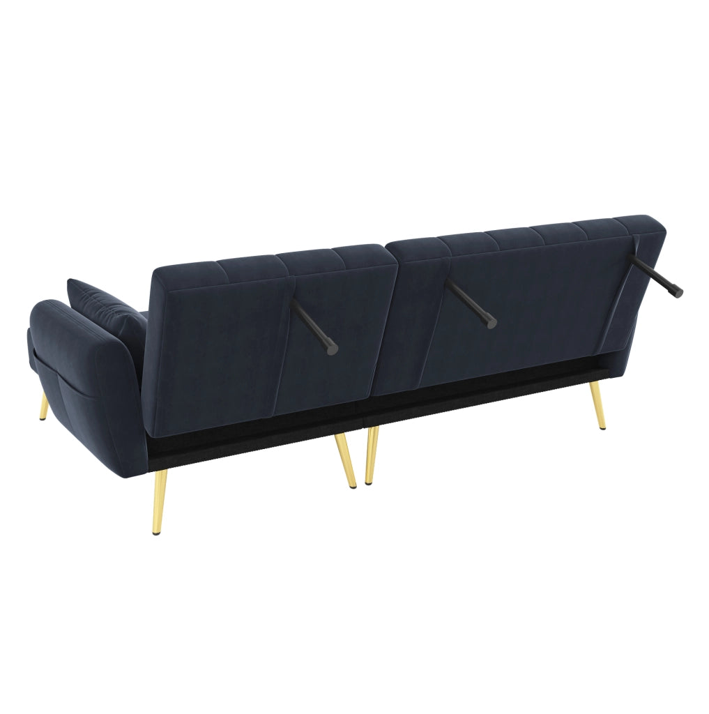Divano angolare multifunzione con chaise longue reversibile; schienale regolabile; nero