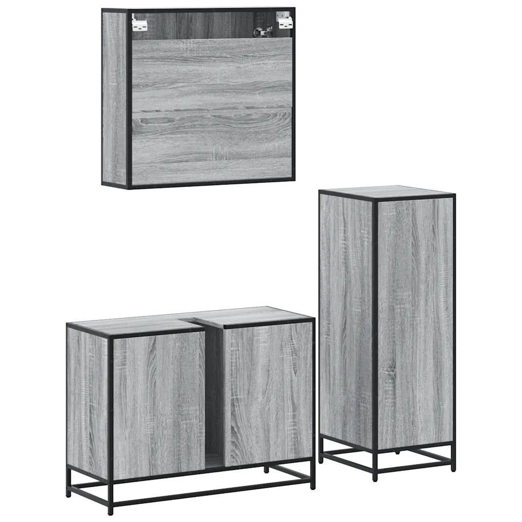 Set Mobili da Bagno 3 pz Grigio Sonoma in Legno Multistrato 3301003