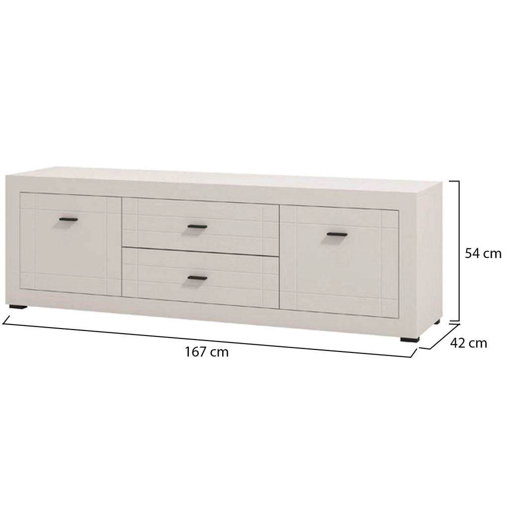 Nalles, Mobile Porta tv 2 Cassetti, 166.5x41.5x53.5h cm Bianco Crema