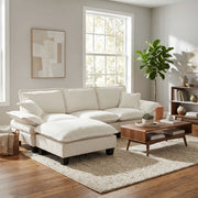 Divano Angolare Modulare con Ottomane ¨C MINIMAL ¨C Chaise Longue, Chenille, Beige, Cuscini