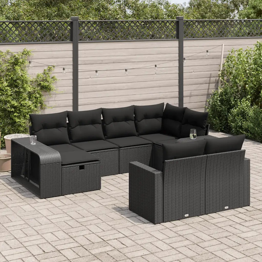 vidaXL Set Divani da Giardino 10pz con Cuscini in Polyrattan Nero
