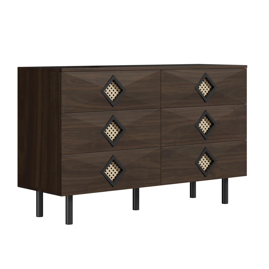 OKWISH Toeletta con 6 Cassetti e Passacavi, per Camera da Letto o Soggiorno, MDF e Pannelli di Particelle, 120 x 40 x 74 cm