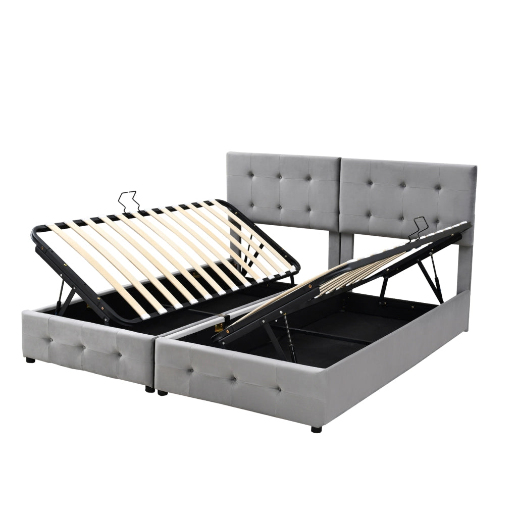 Letto matrimoniale – 180x200 cm – idraulico contenitore multiuso – velluto grigio