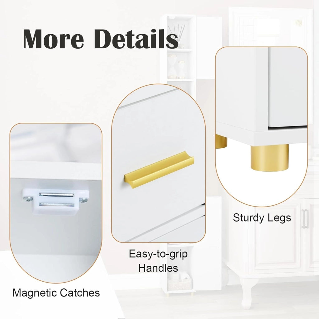 Colonna Bagno Alta, Ripiano in Vetro Temperato, Luce a 3 Colori, Piccolo Mobile di Stoccaggio Bagno, 2 Ante, 1 Cassetto, per Soggiorno, Ufficio, 20 x 20 x 181 cm(4Ripiano-2, Bianco)