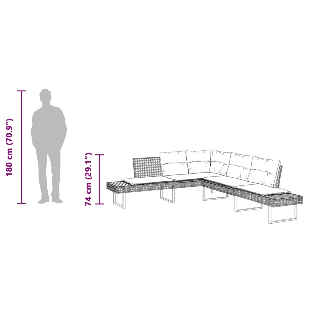 Divano da Giardino con Cuscini a L-Sofa da Giardino-Divano da esterno Grigio Polyrattan e Acacia