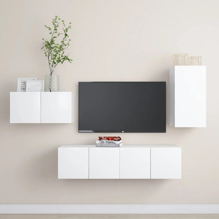 Set di Mobili Porta TV 4 pz Bianco in Legno Multistrato 3078677