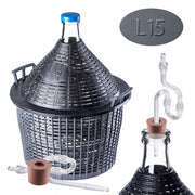 Damigiana KADAX da 15 litri per vino con cestello e tubo di sughero, set da 3 pezzi.