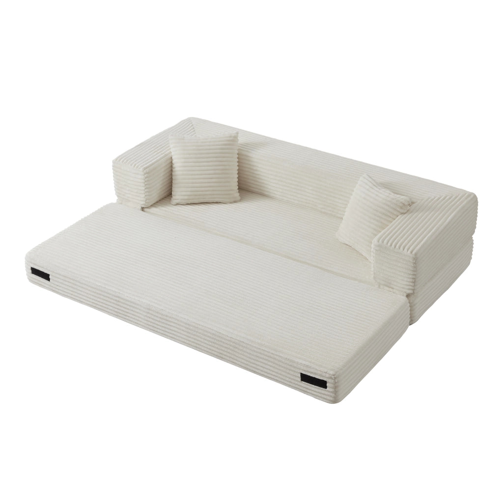 Divano letto in schiuma con design quadrato e supporto ad alta densità trasformabile in piccolo letto bianco