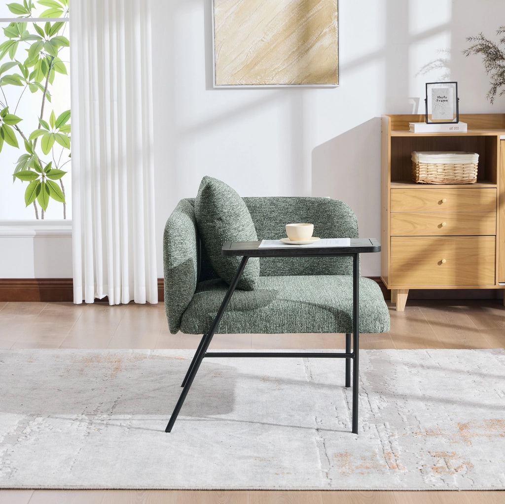Poltrona relax in chenille smeraldo con tavolino laterale e tasche portaoggetti 86x72x71 cm