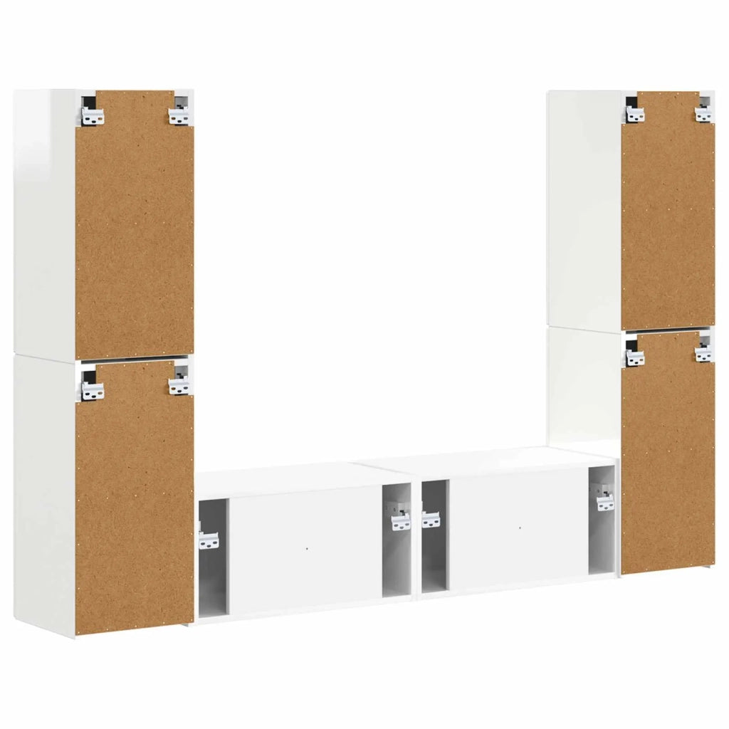 Set mobile TV 6 pz-Credenza per TV Bianco Lucido Legno multistrato 716835