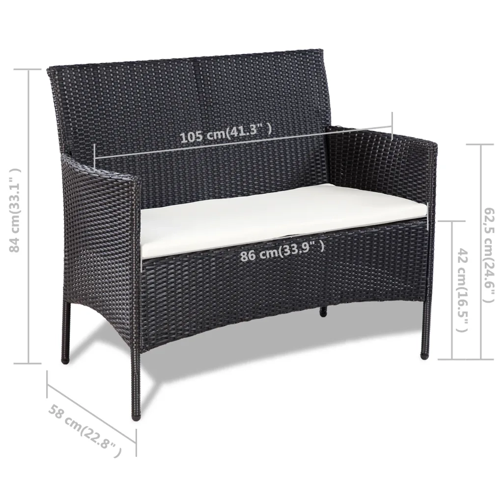 Set Divani da Giardino 4 pz | Set Salotto da Giardino con Cuscini in Polyrattan Nero