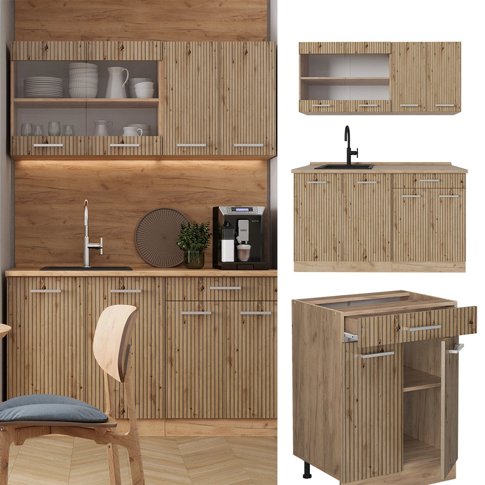 Vicco Cucina monoblocco Rovere artigianale/rovere Goldkraft 140 cm , PL Marmo