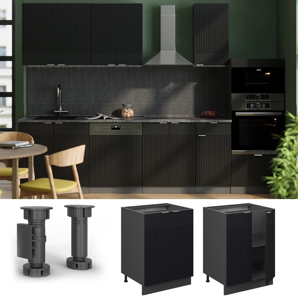 Mobiletto base cucina Fame-Line Nero rigato/Antracite 60 cm, PL Antracite Vicco