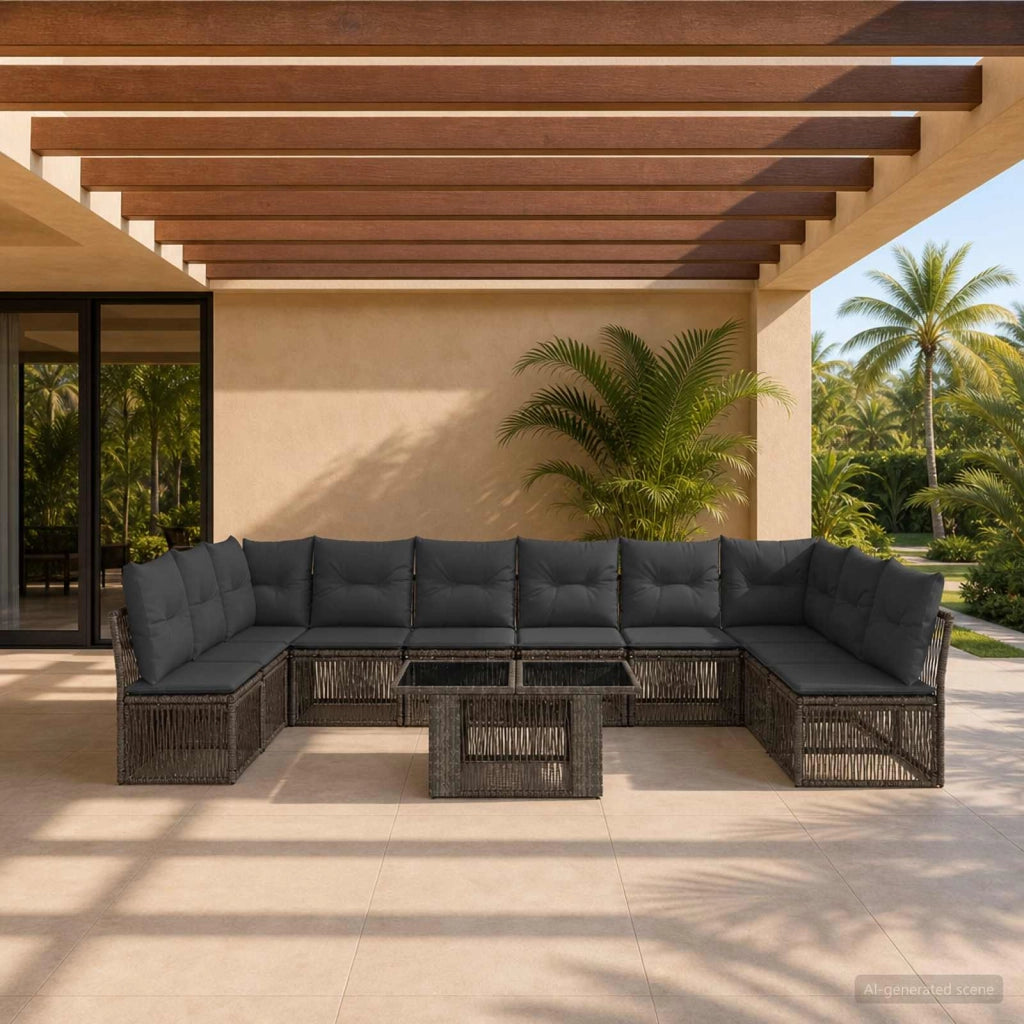 Set Divano da Giardino 11 pz Grigio polyrattan 3436520