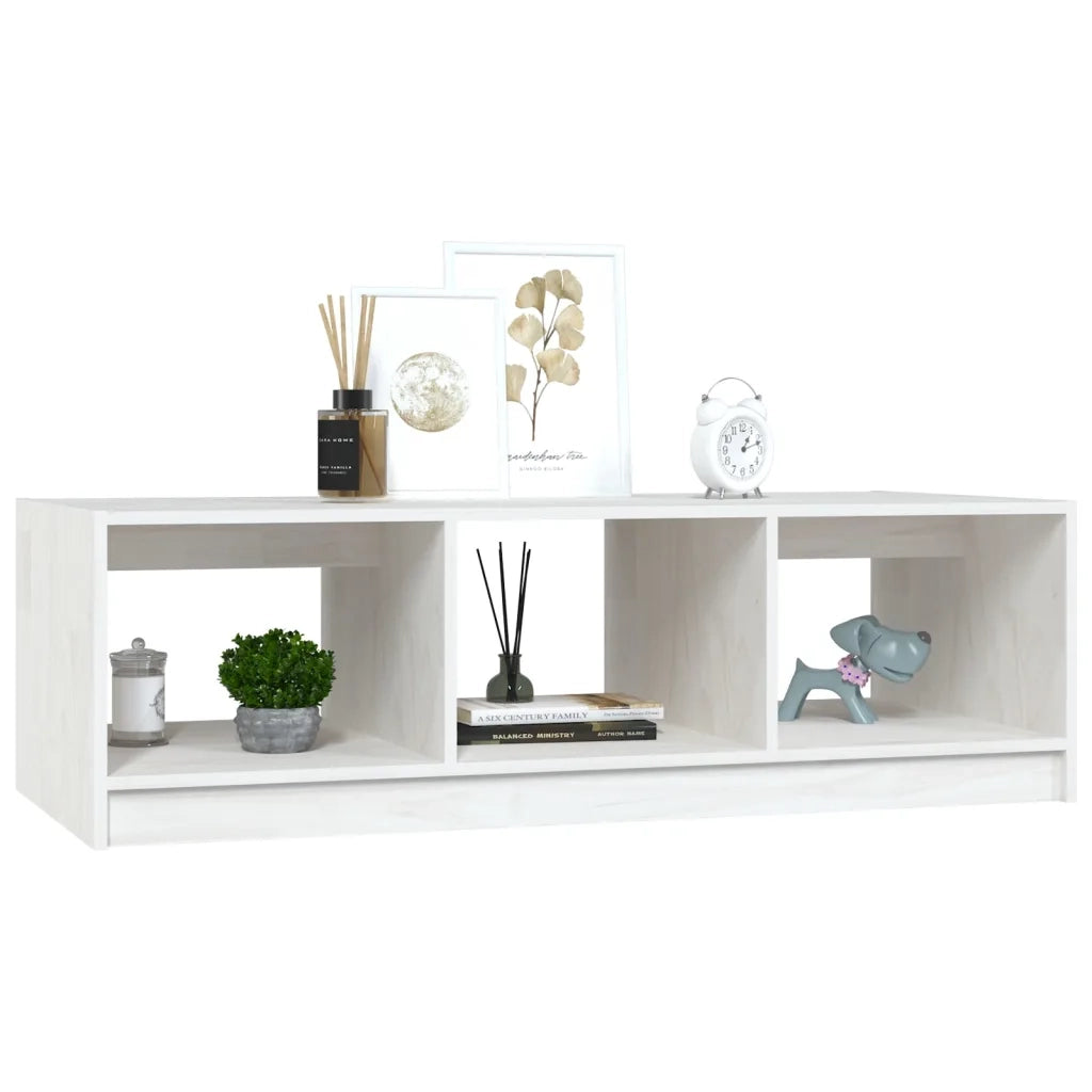 Tavolino da Salotto Bianco 110x50x34 cm Legno Massello di Pino 809913