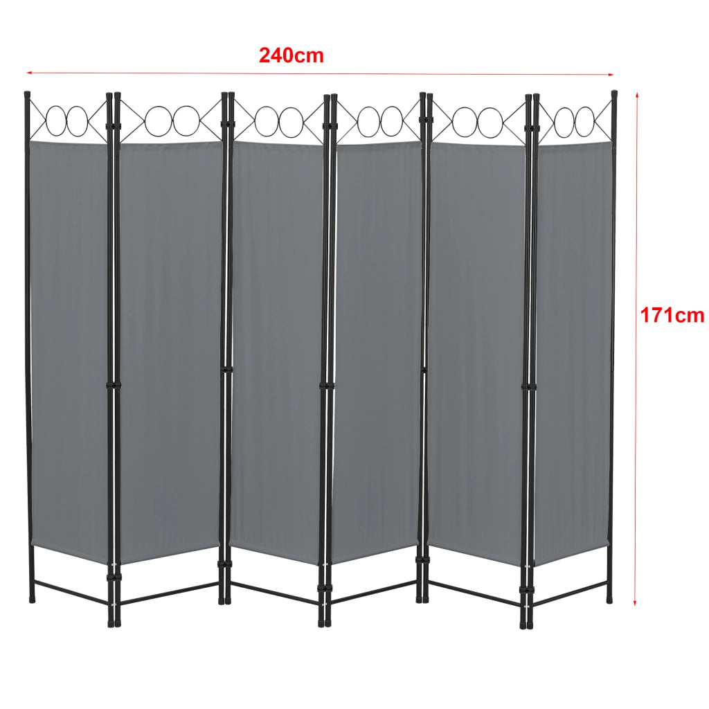 Paravento Pieghevole Saragossa in 6 Pannelli Parete Divisoria 171 x 240 cm - Grigio Scuro [en.casa]