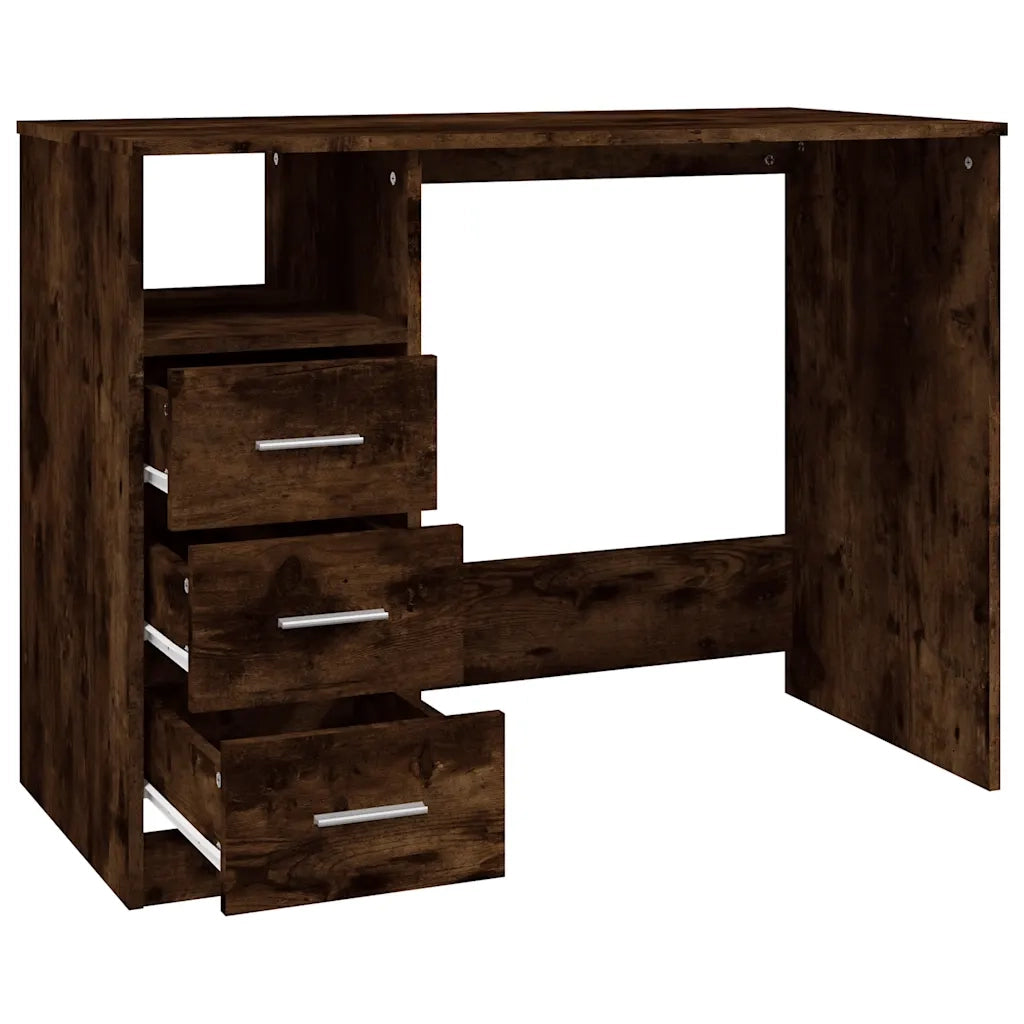 Scrivania | Tavolo da Ufficio Cassetti Rovere Fumo 102x50x76 cm Legno Multistrato