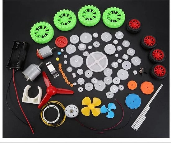 Kit di accessori DIY per auto giocattolo - Accessori per motori - Viti - Rulli - Cinghie - Bussola - Viti a vite - Pneumatici - Assortimento