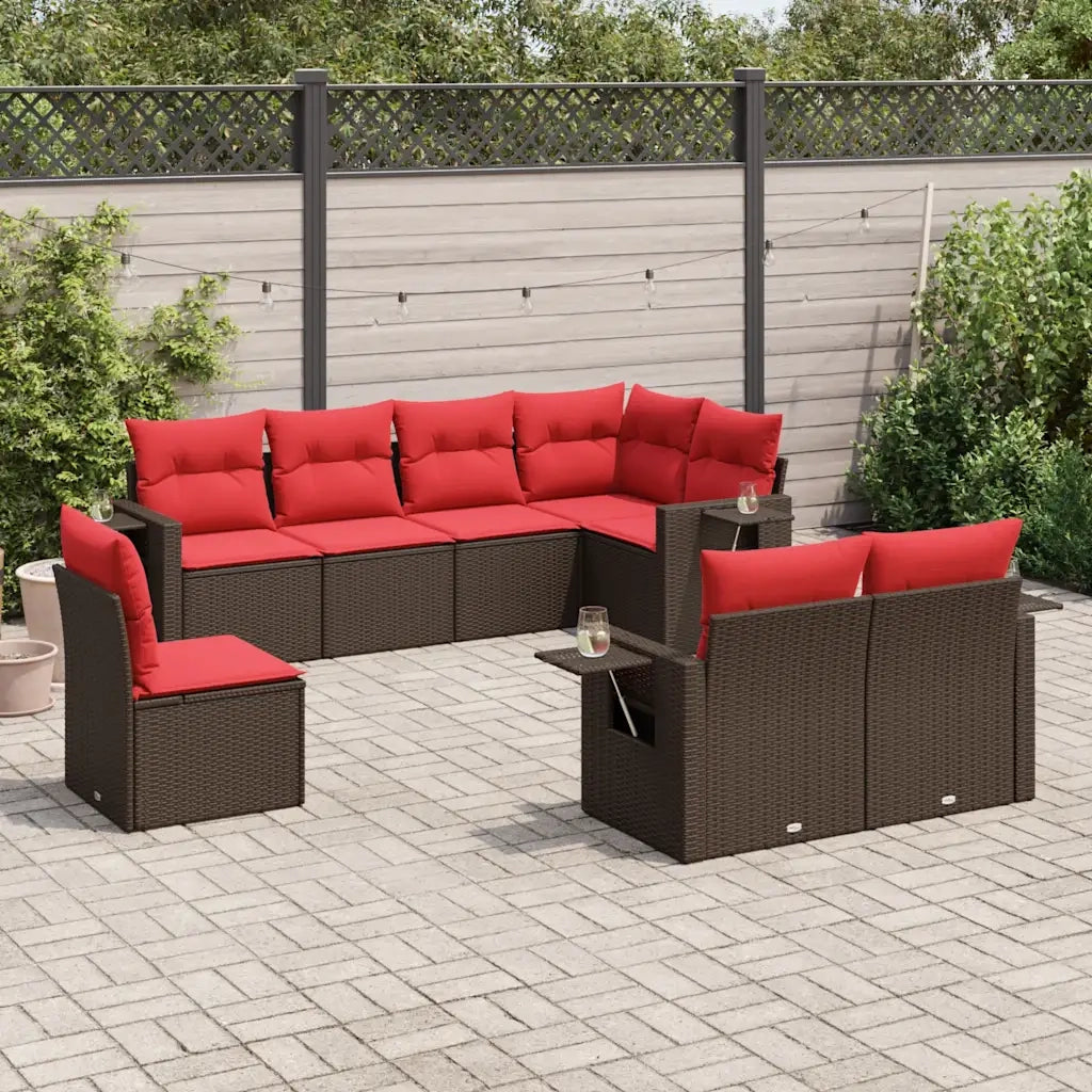 Set Divani da Giardino 8 pz con Cuscini Marrone in Polyrattan 3220443