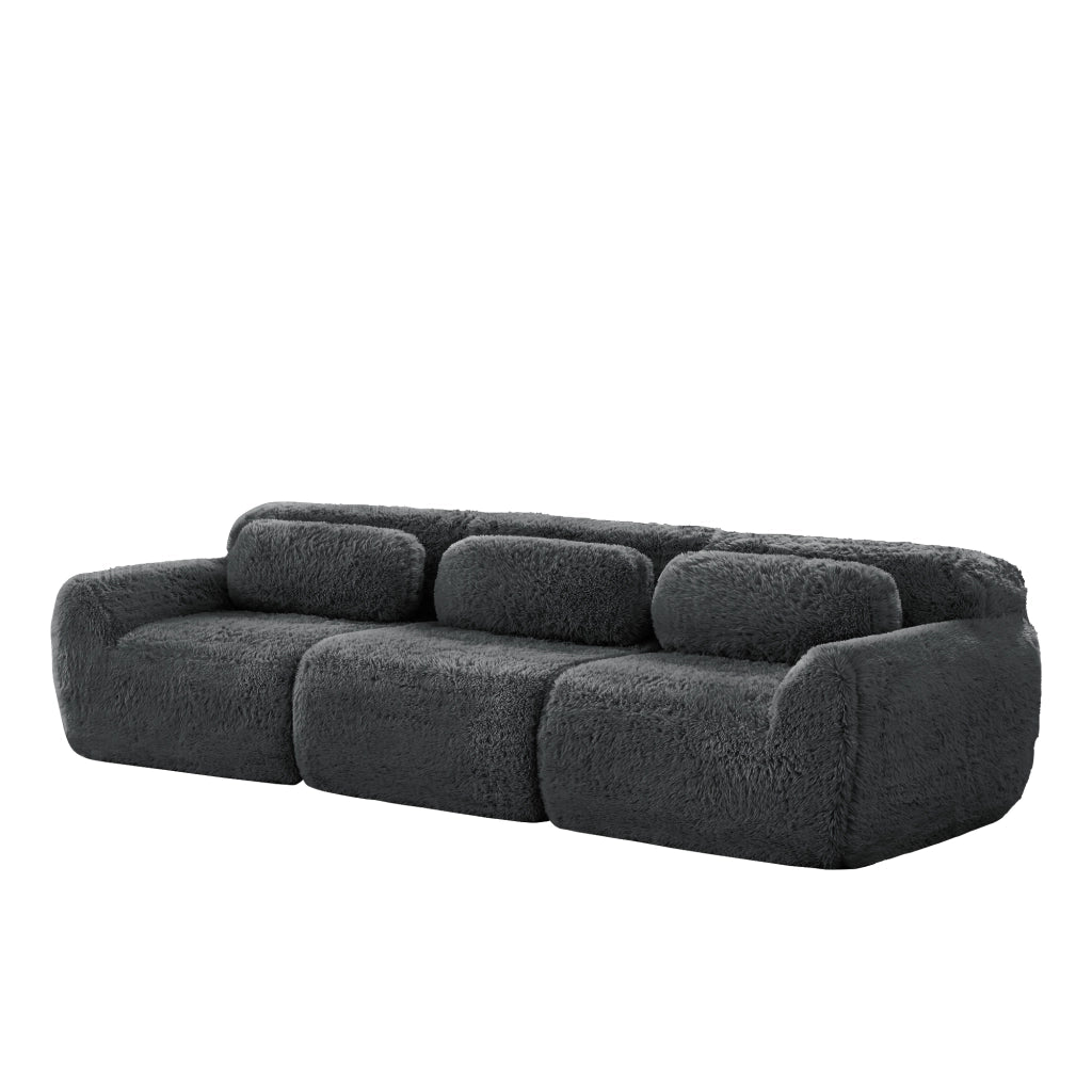 Divano 3 Posti in Tessuto ¨C MINIMAL ¨C Grigio, Morbido, con Cuscini